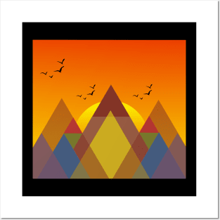 mountains landscape at sunset Posters and Art